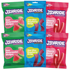 JOYRIDE Blue Raspberry Strips closeup highlighting tart flavor for a lighter snack.