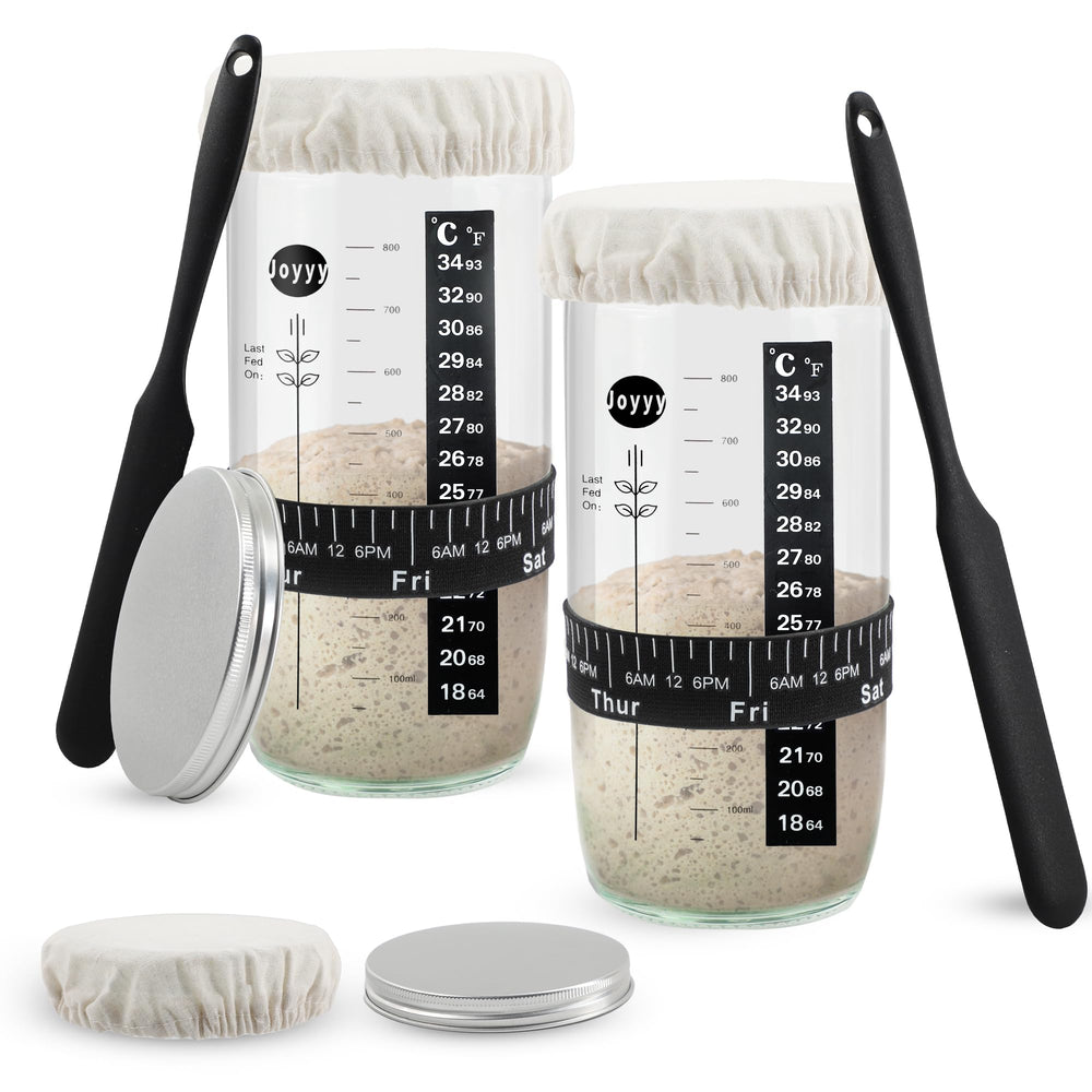 Joyyy Sourdough Starter Jar 34oz set of 2, wide mouth for easy feeding.