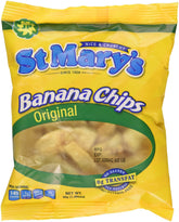 St Mary's Banana Chips open bag shows crispy, tropical snack on the go.