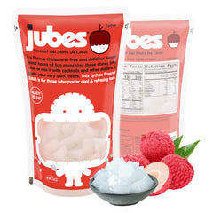 Jubes lychee coconut jelly cubes for a juicy bite in bubble tea and desserts.