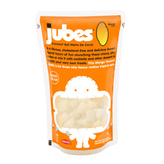 Close-up of chewy Jubes Mango Nata de Coco Jelly Cubes with bright color