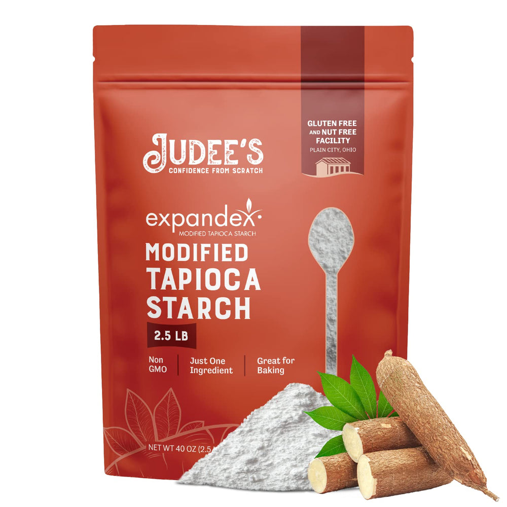 Judee's Expandex packaging for gluten-free starch, ideal for baking.