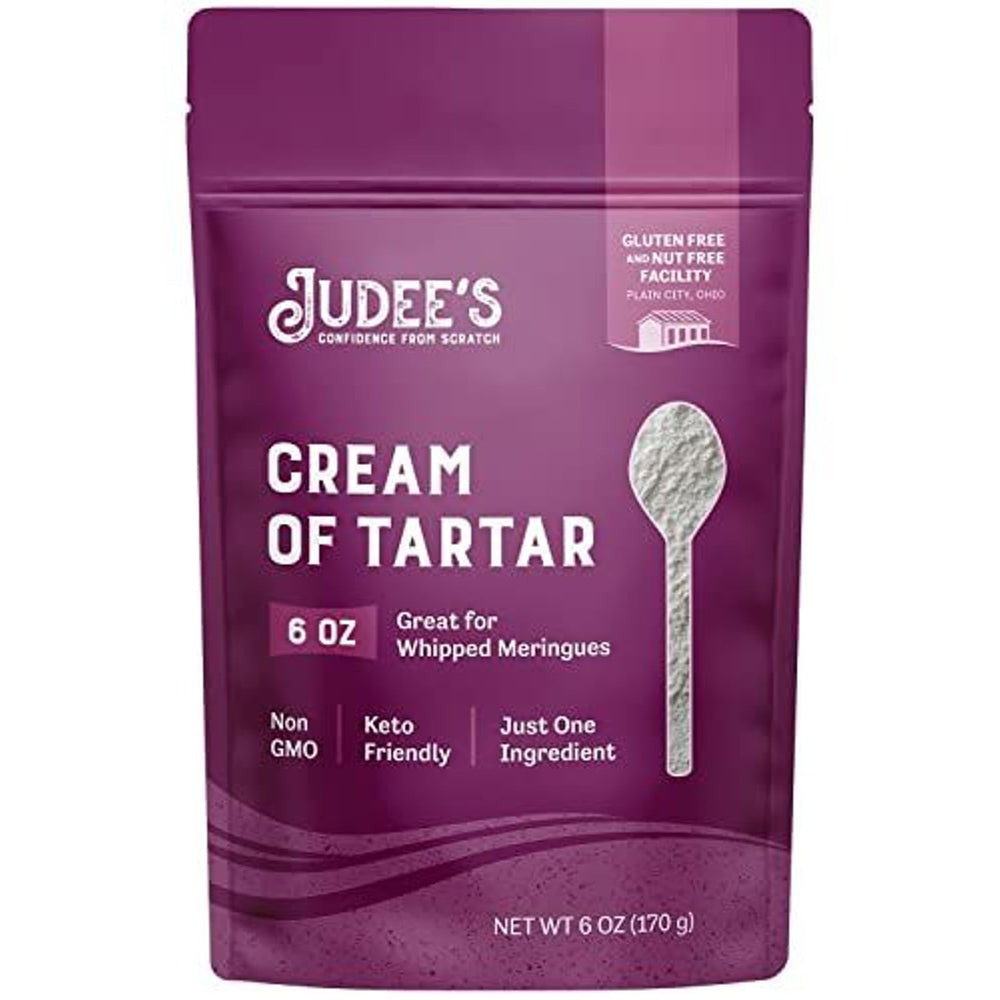 Judee's Gluten Free Cream of Tartar packaging bag showcases resealability for fresh gluten-free baking.