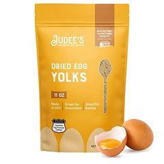 Judee's Gluten Free dried egg yolk powder bottle pour for easy dosing.