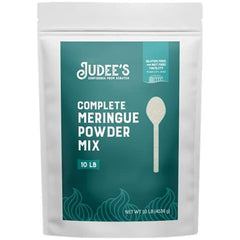 Judee's Gluten Free meringue powder packaging supports quick, gluten-free baking.
