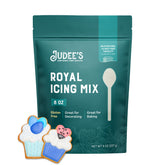 Judee's Gluten Free Royal Icing Mix packaging in a stand-up pouch keeps icing fresh
