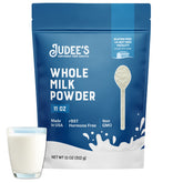 Judee's Gluten Free Whole Milk Powder bottle front view for shelf-stable creaminess.