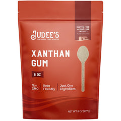Judee's Gluten Free Xanthan Gum bottle for premium thickening in gluten-free baking