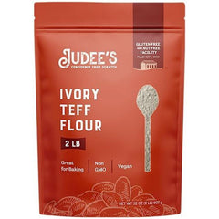 Judee's Ivory Teff Flour 2 lb packaging with standup pouch for freshness