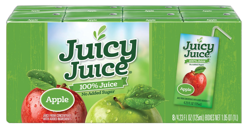 Juicy Juice Apple 4oz box front shows kid-friendly packaging and flavor