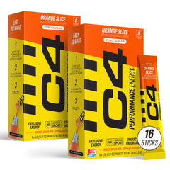 Juicy Mixes C4 orange slice box with 8 energy sticks for on the go.