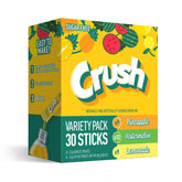Juicy Mixes Crush 30-count variety pack box front for on-the-go refreshment.