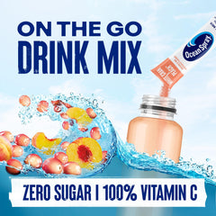 Juicy Mixes Ocean Spray White Cran-Peach being poured into a glass for refreshment.