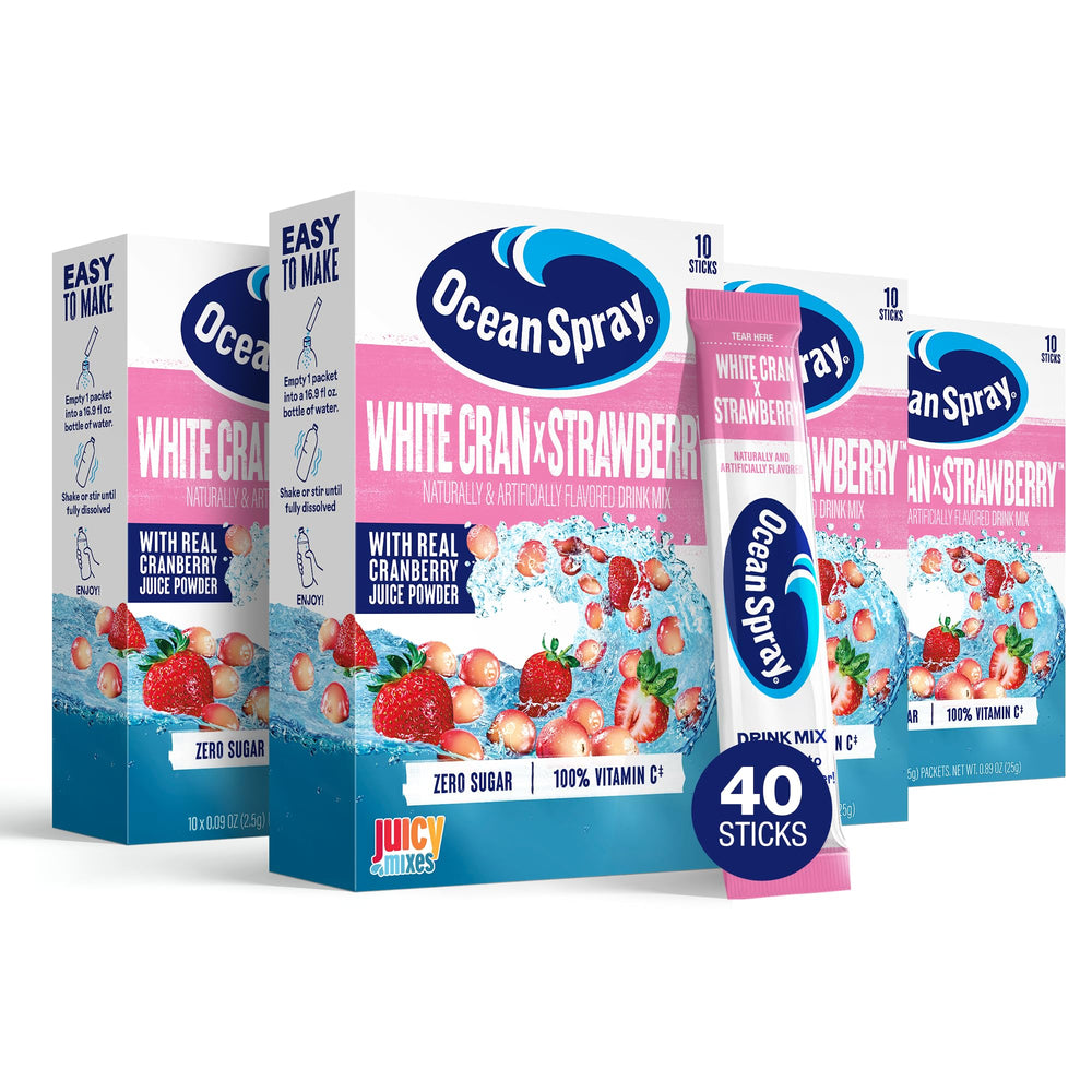 Juicy Mixes Ocean Spray White Cran-Strawberry packets for on-the-go flavor