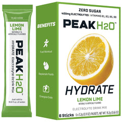 Scoop and pour PeakH2O Lemon Lime powder dissolving in water for quick hydration