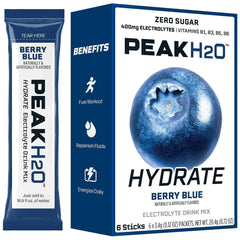 Juicy Mixes PeakH2O packet dissolving in water demonstrates simple hydration.