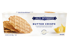 Jules Destrooper Butter Crisps package close-up, ideal for gifting or everyday tea time.