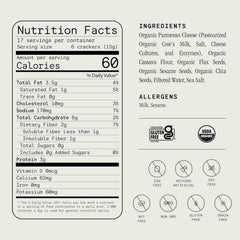 Julian Bakery Organic Primal Thin crackers parmesan pack, portable snack for on-the-go.