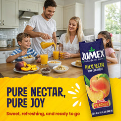 jumex peach nectar pour into glass to refresh a lunch break