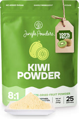 Jungle Powders Kiwi Fruit Powder bottle shows convenient, natural flavor for smoothies and baking.