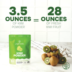 Jungle Powders kiwi powder scoop enables easy measurement for smoothies and baking.