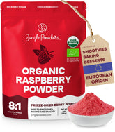 Jungle Powders Organic Raspberry Powder 5 oz bag ideal for baking and toppings.