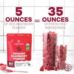 Jungle Powders raspberry powder dispensing scoop for precise measuring.