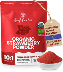 Jungle Powders Organic Strawberry Powder in a 5 oz bag for baking and decorating.