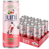 JUNI sparkling adaptogen bottle label with focus cue and refreshing design