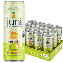 JUNI Sparkling Yuzu Pineapple can front, refreshing focus-friendly drink.