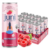 JUNI Raspberry Sparkling Drink can front view showing zero sugar and five calories.