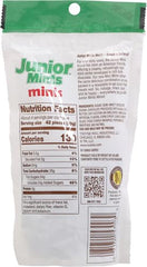 Junior Mints Minis dark chocolate shell close-up highlights rich coating.