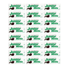 Junior Mints mint centers coated in dark chocolate for a refreshing treat.
