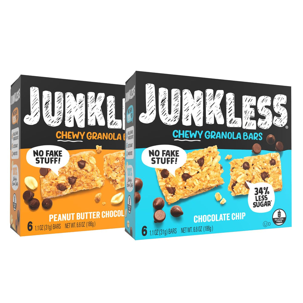 JUNKLESS chewy granola bars twin pack in chocolate chip flavor for grab-and-go snacking