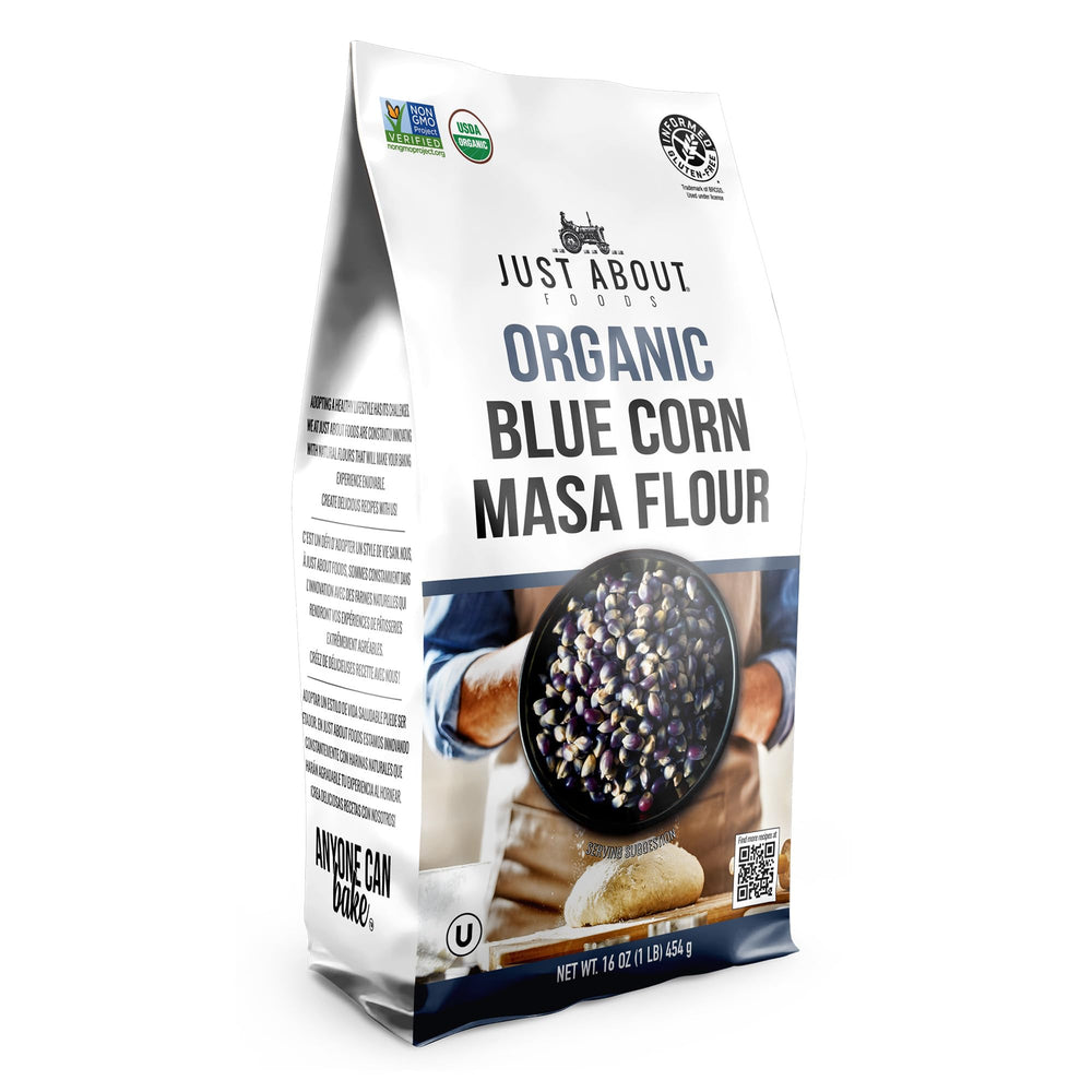 Just About Blue Corn Flour tortilla dough for homemade tortillas and authentic flavor.