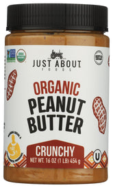 Just About crunchy peanut butter 1-lb jar; perfect for crunchy toast and snacks.