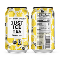 Just Ice Tea Lemon can highlighting organic farm sourcing for sustainability