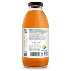 Just Ice Tea organic half tea half lemonade label on bottle, organic ingredients highlighted.