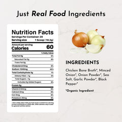 Just Ingredients bone broth pour bottle, hearty base for protein-rich meals.