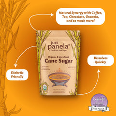 Just Panela sugar scoop on teaspoon, precise measurement for recipes