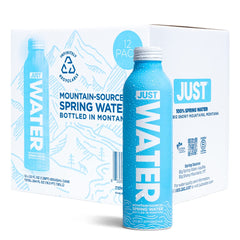 JUST Water bottle pouring to highlight crisp taste and on-the-go convenience.