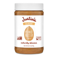 Justin's Classic Peanut Butter jar front view showing two-ingredient simplicity