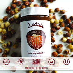 Justin's Hazelnut Almond Butter Chocolate closeup reveals nutty aroma and texture
