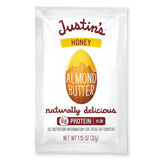 Justin's Natural Honey Almond Butter squeeze pack front view, portable snacking