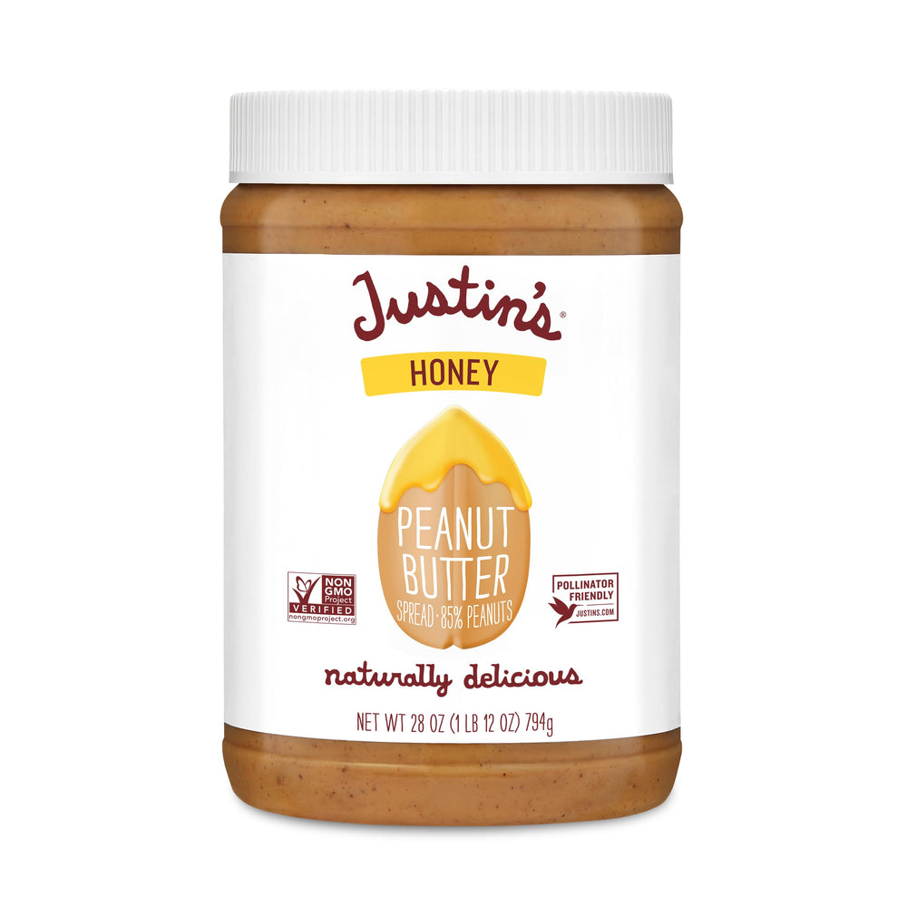 Justin's No Stir Honey Peanut Butter jar ready for quick snacks