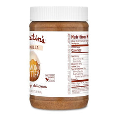 Justin's Vanilla Almond Butter jar features orangutan-friendly palm oil and sustainable practices.