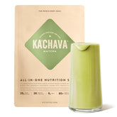 Ka’Chava matcha bottle pour highlights a creamy, satisfying plant-based shake