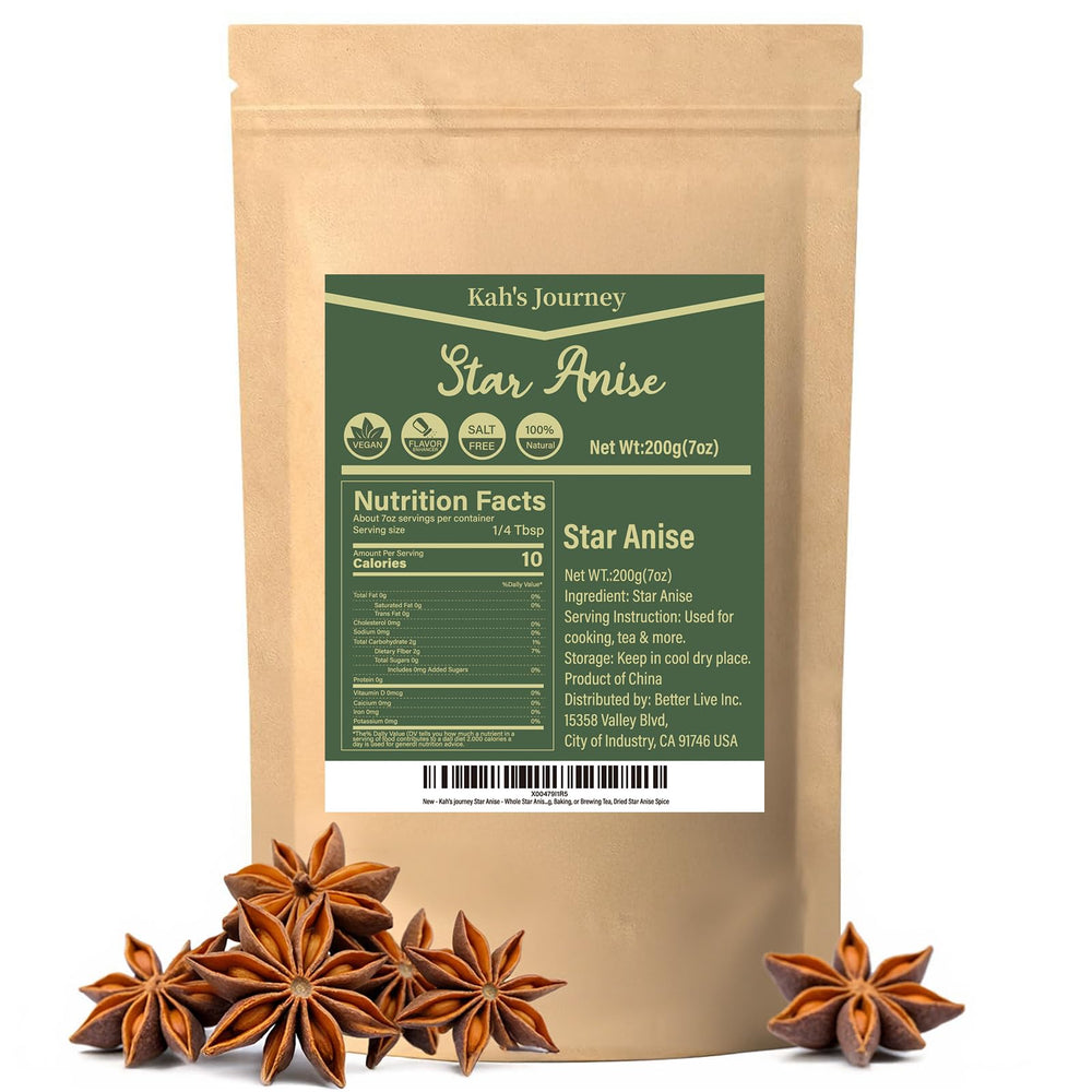 Kah's Journey star anise whole 7 oz in resealable bag for freshness