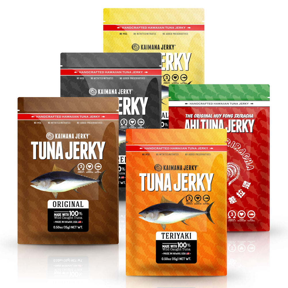 Kaimana Jerky Ahi Tuna Original flavor in a resealable pack, great for on-the-go protein.