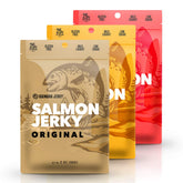 Kaimana Jerky Original Wild Salmon Jerky pack, gluten-free and high-protein snack.